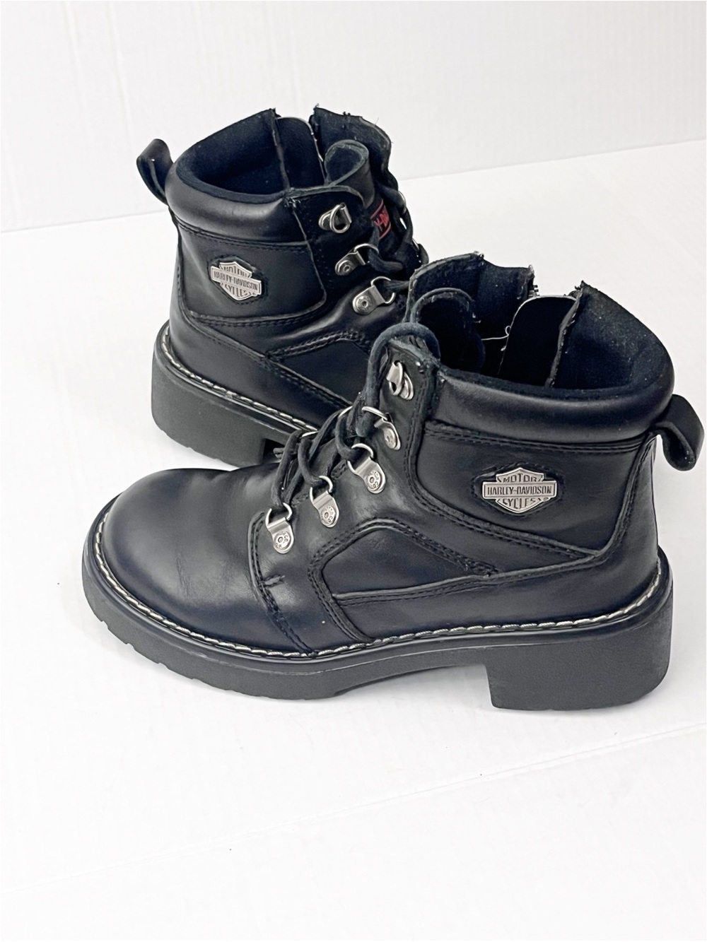 HARLEY DAVIDSON Black Moto Biker Boots Size 5 Bikercore Grunge Academia
